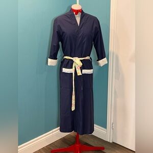 Upcycled - Navy Blue Robe with Floral Belt